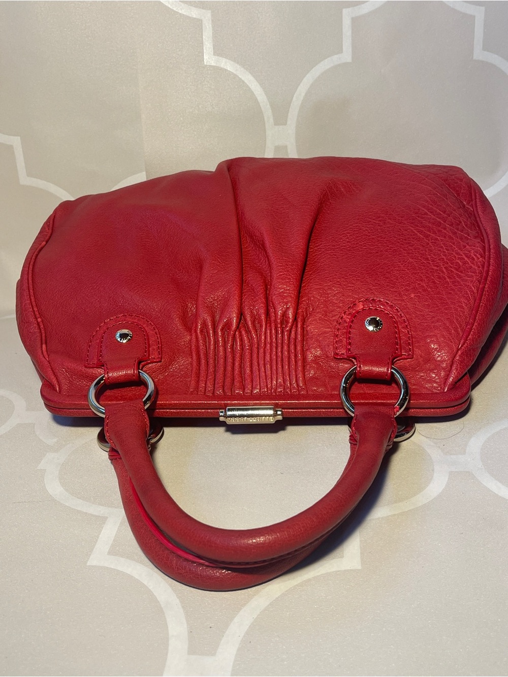 Vintage Elliott Lucca Red Leather Satchel Top Handle Shoulder Bag - Picture 6 of 14
